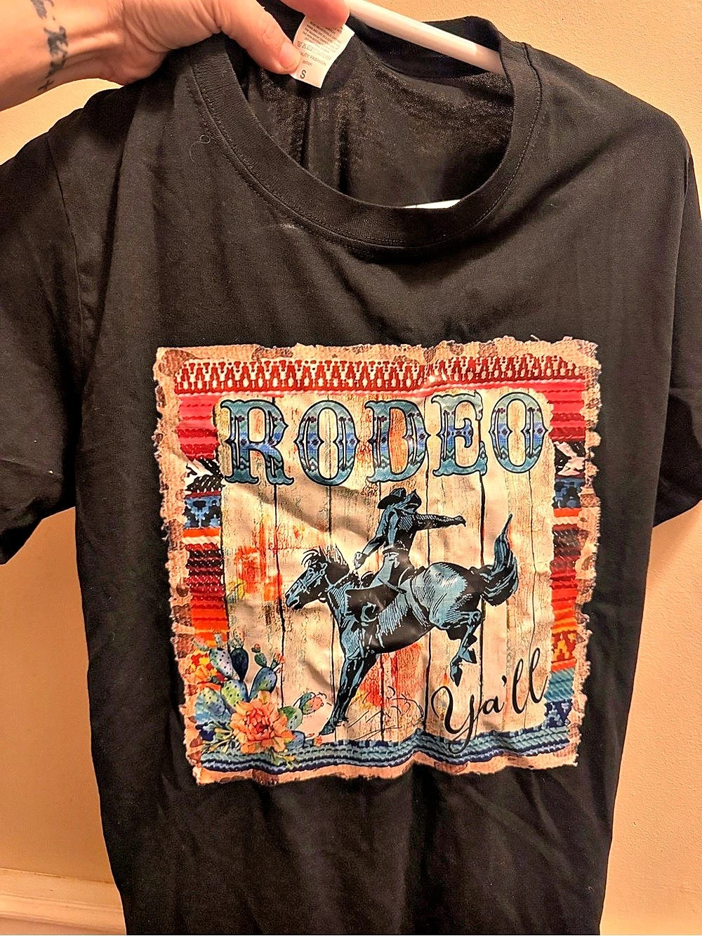 L Women's Rodeo Y'all Tee Shirt Black